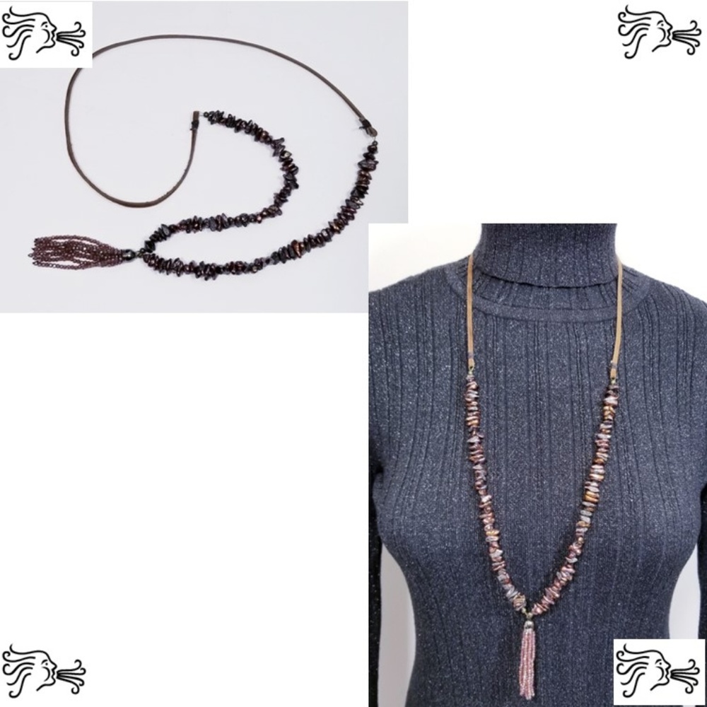 Red Purple Keshi Freshwater Pearl & Suede Necklace